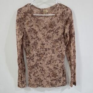 Bke Womens Lace Top Size Large Floral Brown Romantic Fairy Sheer